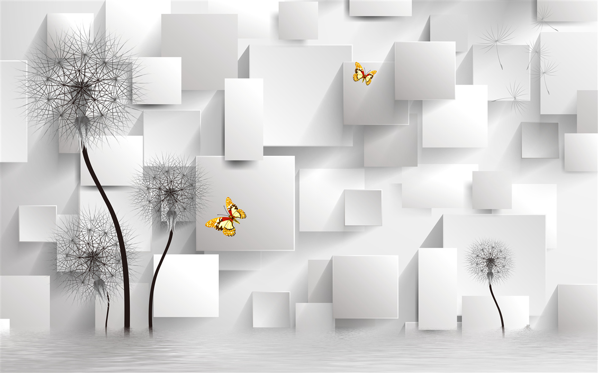 Fototapeta abstrakcyjne białe kwadraty z mleczami na pierwszym planie