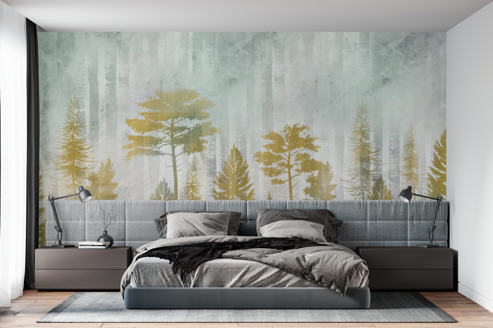 Fototapeta jesień w lesie spowita mgłą