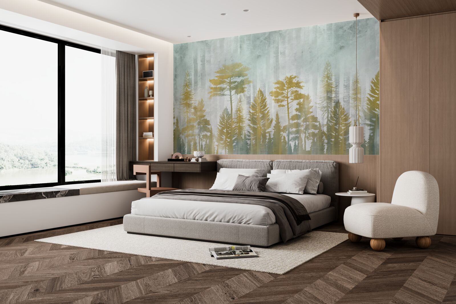 Fototapeta jesień w lesie spowita mgłą