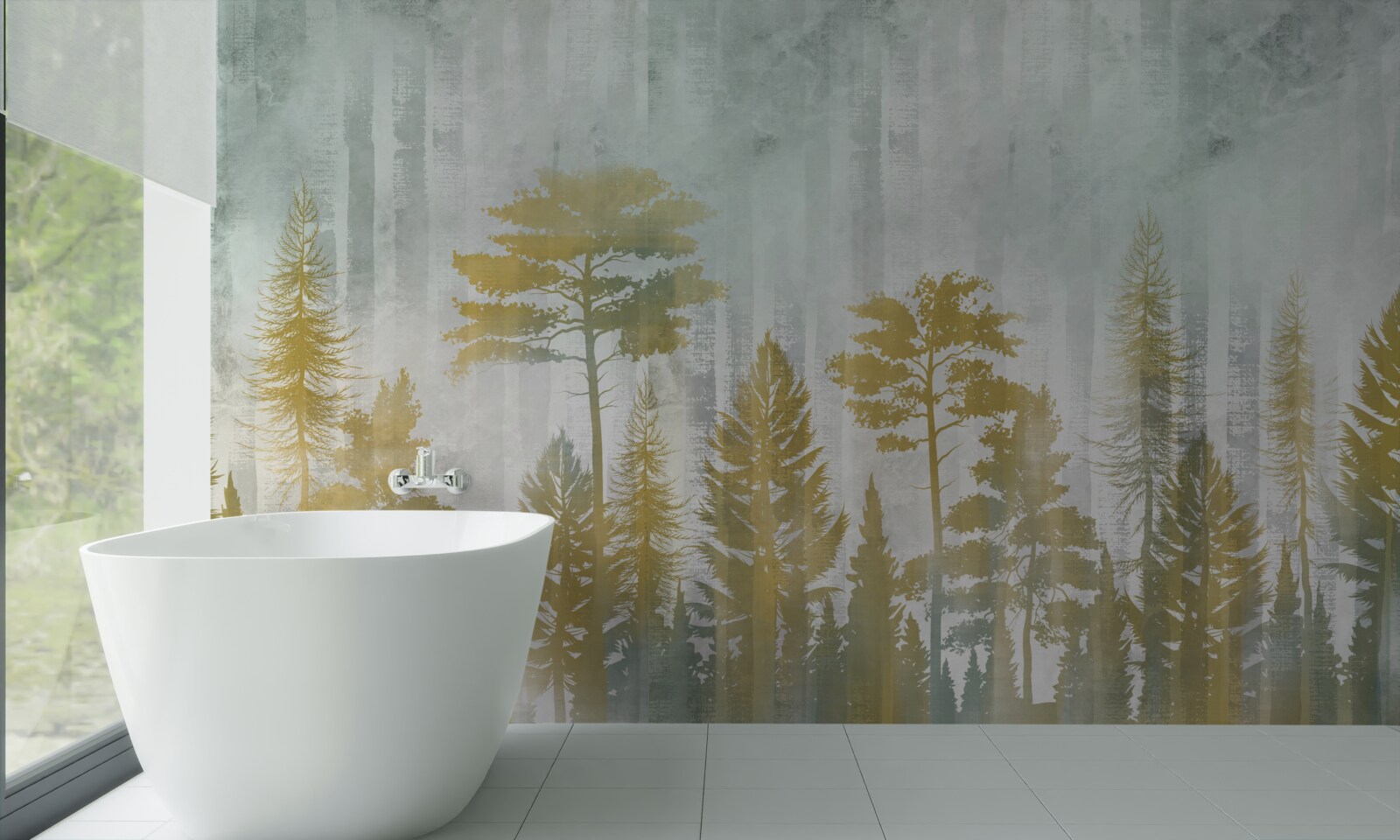 Fototapeta jesień w lesie spowita mgłą