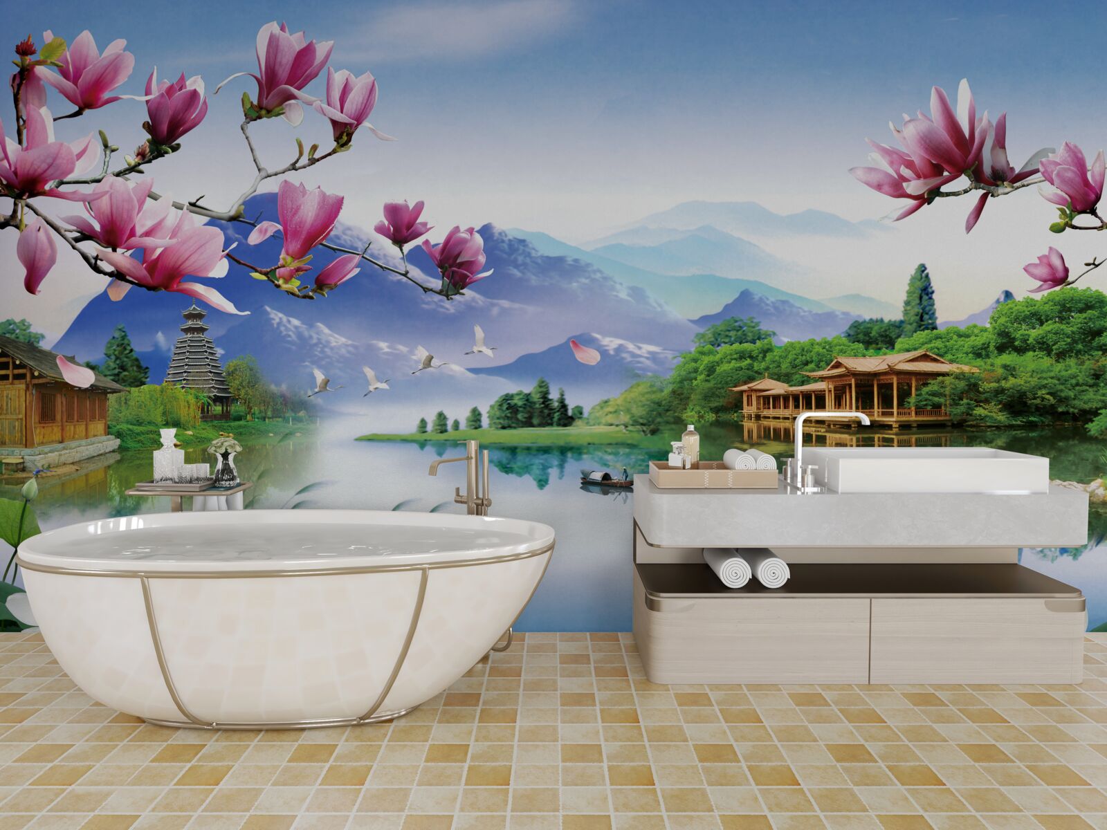 Fototapeta wspaniały panoramiczny widok na górski krajobraz i przepływ rzeki