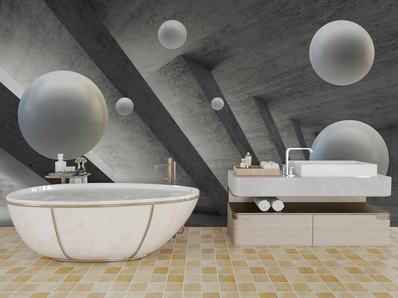 Fototapeta kule bieli w cementowym przejściu