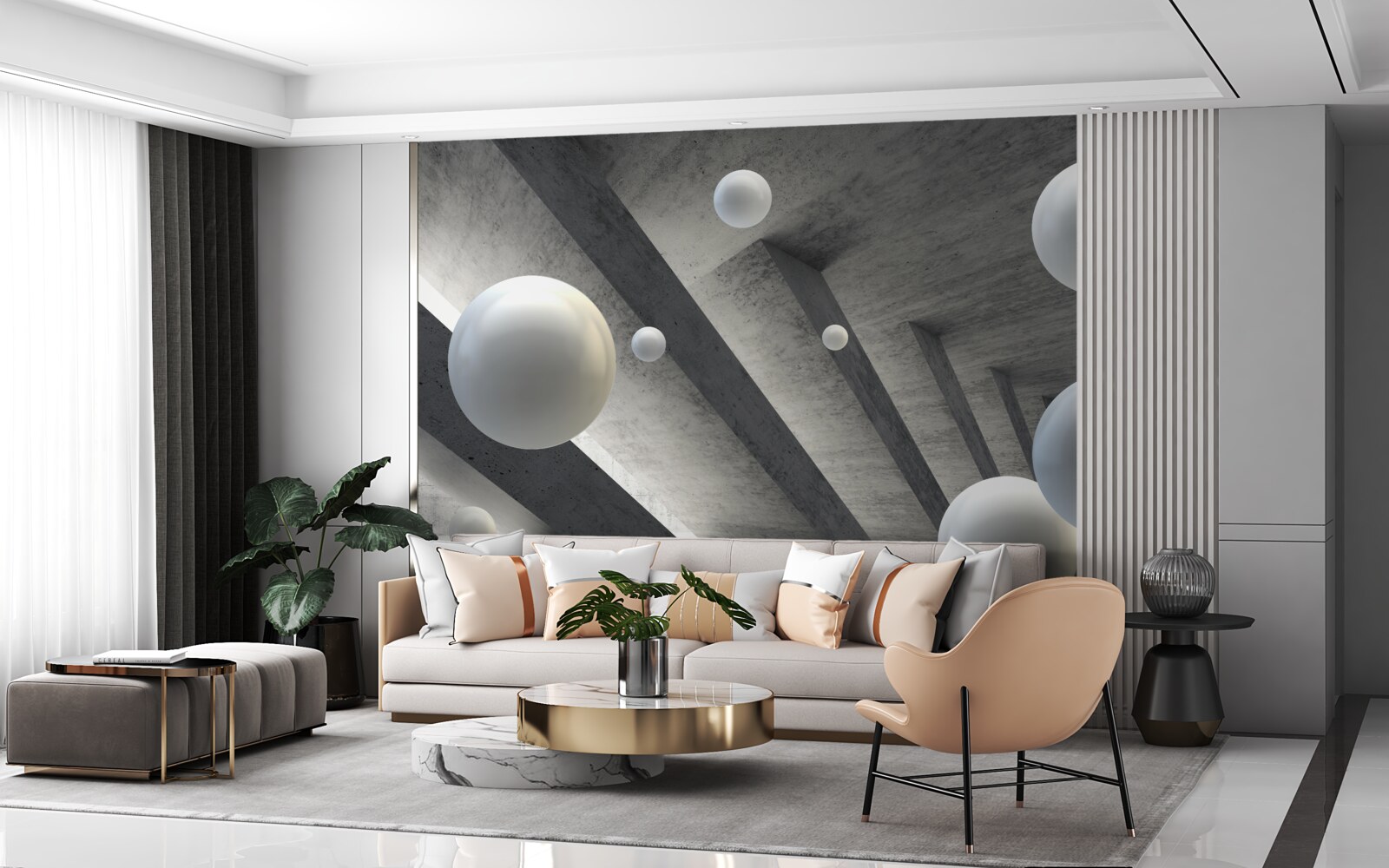 Fototapeta kule bieli w cementowym przejściu