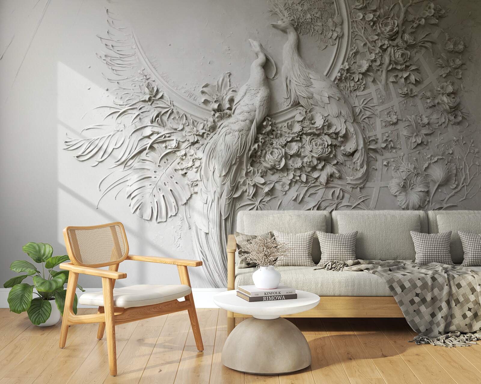 Fototapeta kwitnące drzewo ozdobione jest pawiami