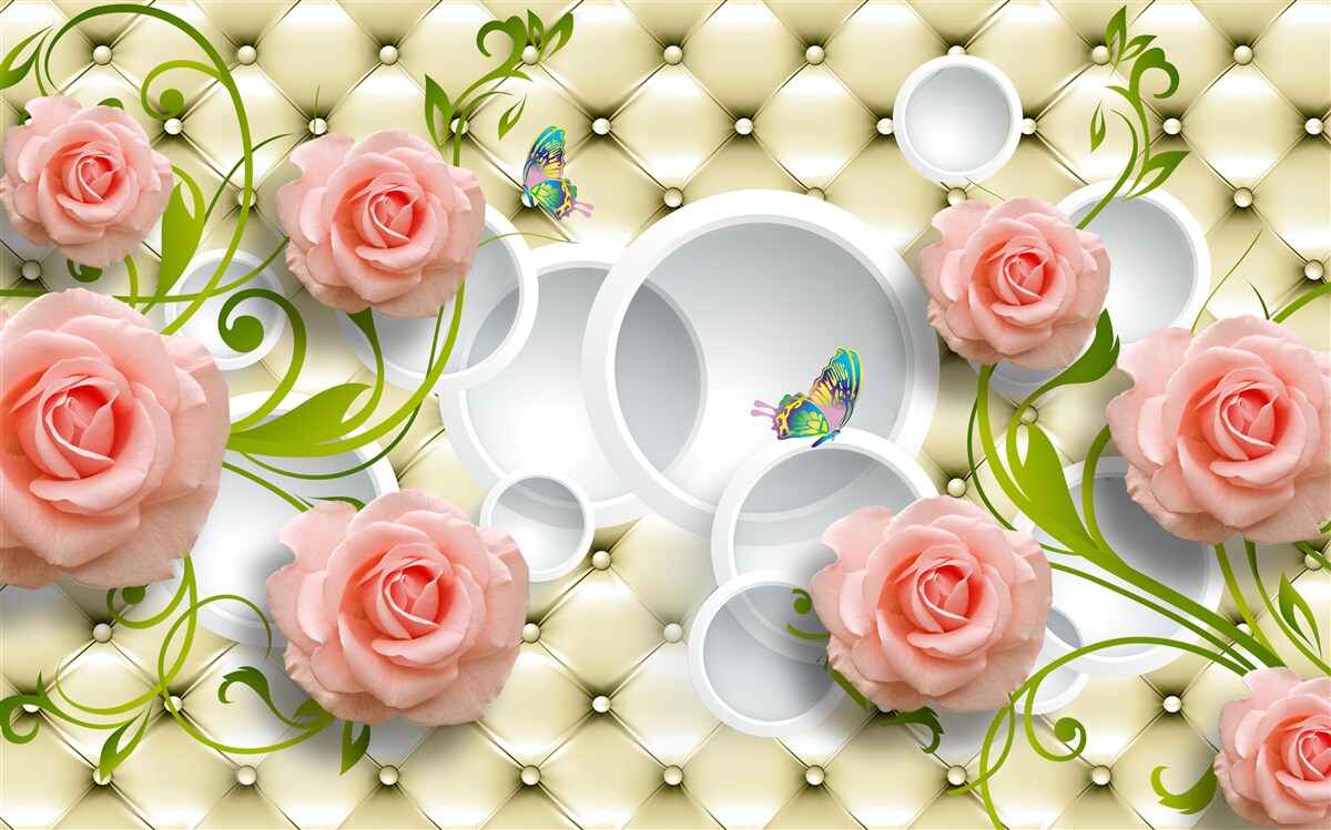 Fototapeta miękkie różowe róże z zielonymi łodygami