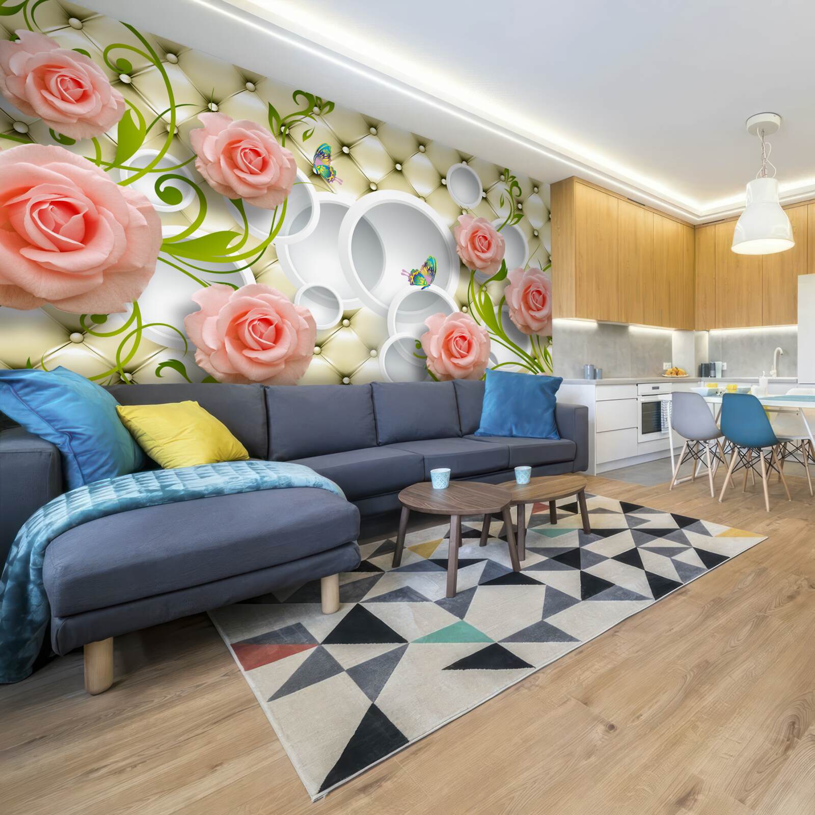 Fototapeta miękkie różowe róże z zielonymi łodygami