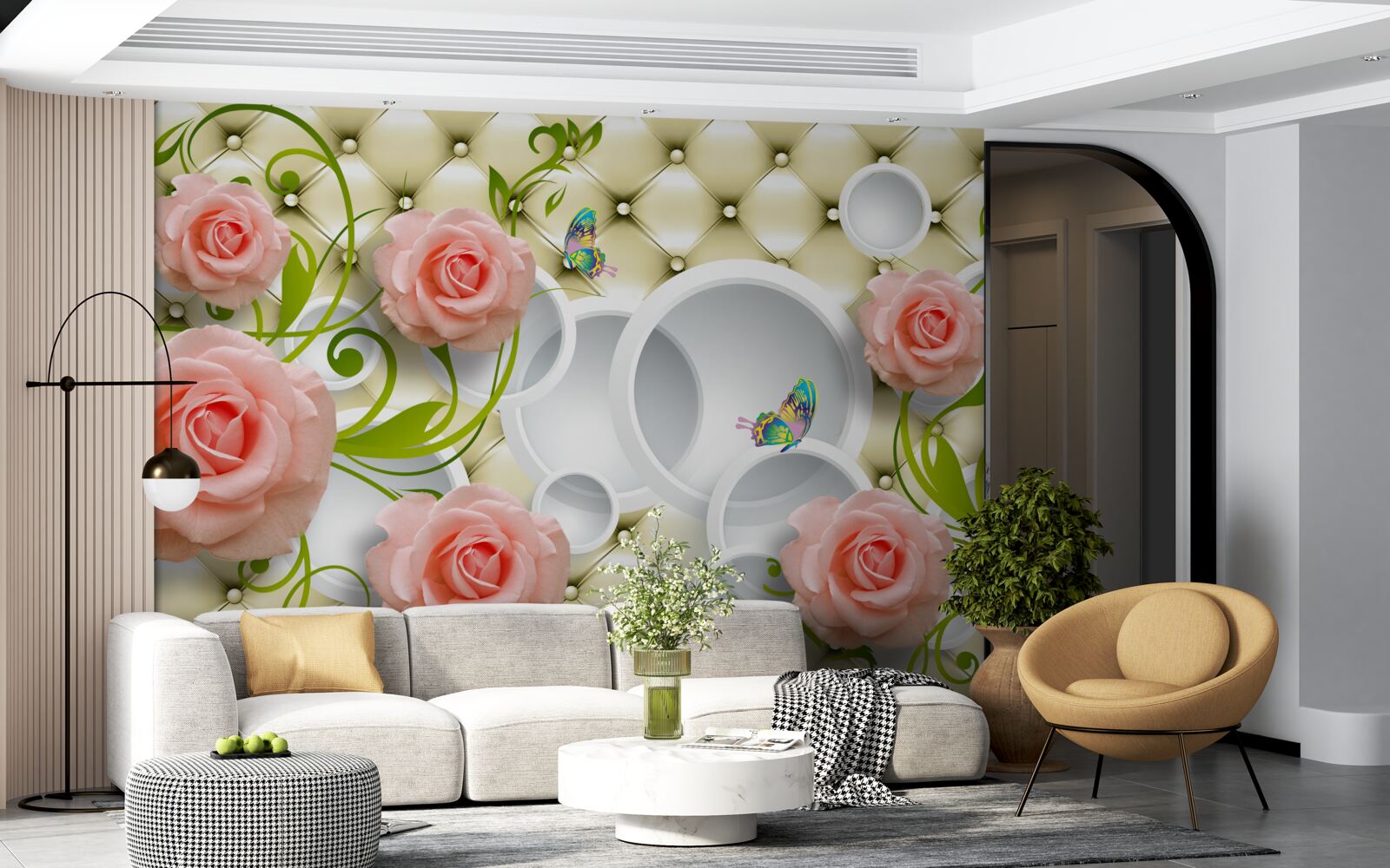 Fototapeta miękkie różowe róże z zielonymi łodygami