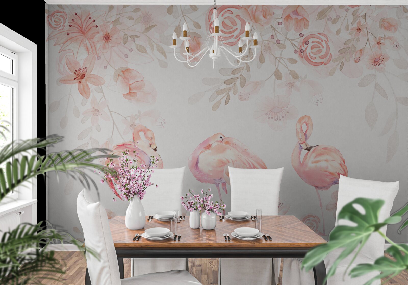 Fototapeta różowe flamingi i pąki