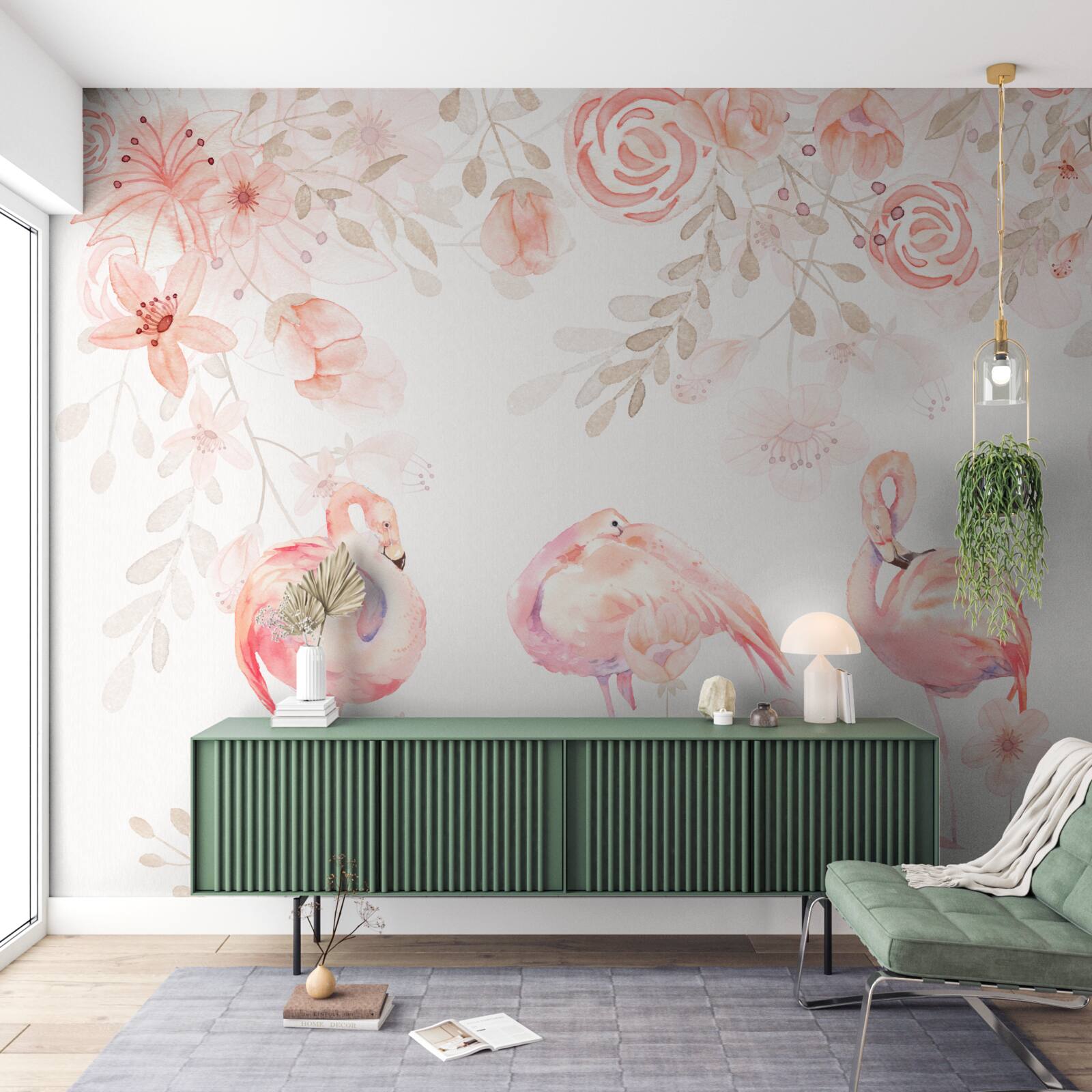 Fototapeta różowe flamingi i pąki