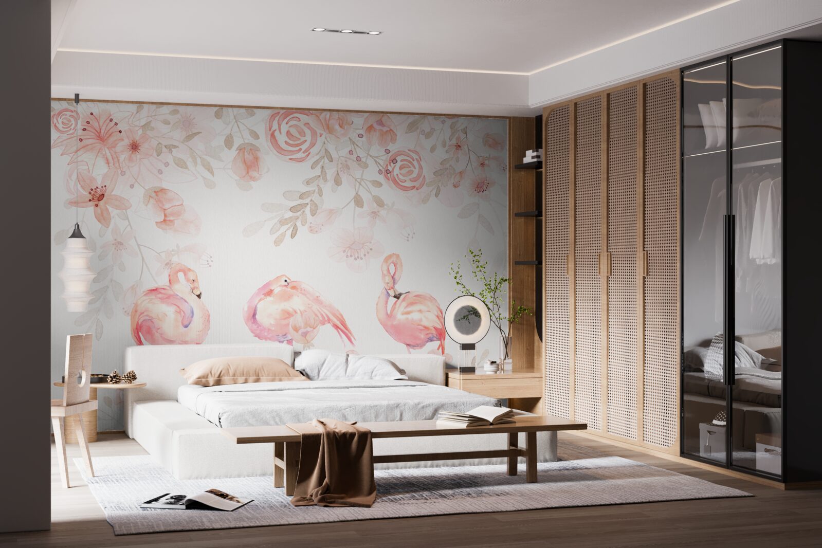 Fototapeta różowe flamingi i pąki