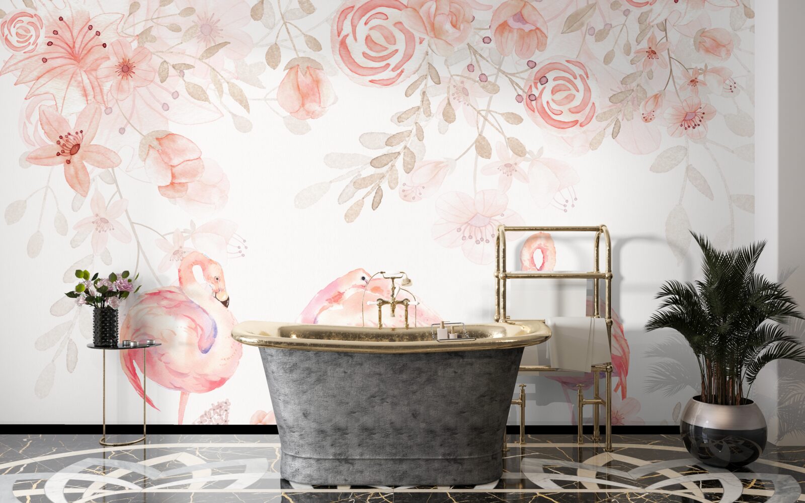 Fototapeta różowe flamingi i pąki