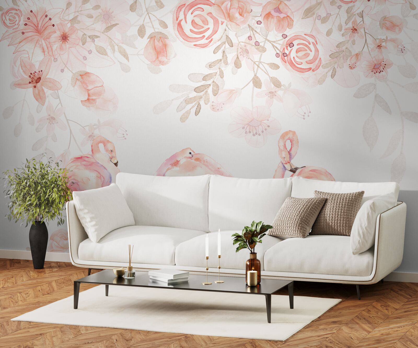 Fototapeta różowe flamingi i pąki