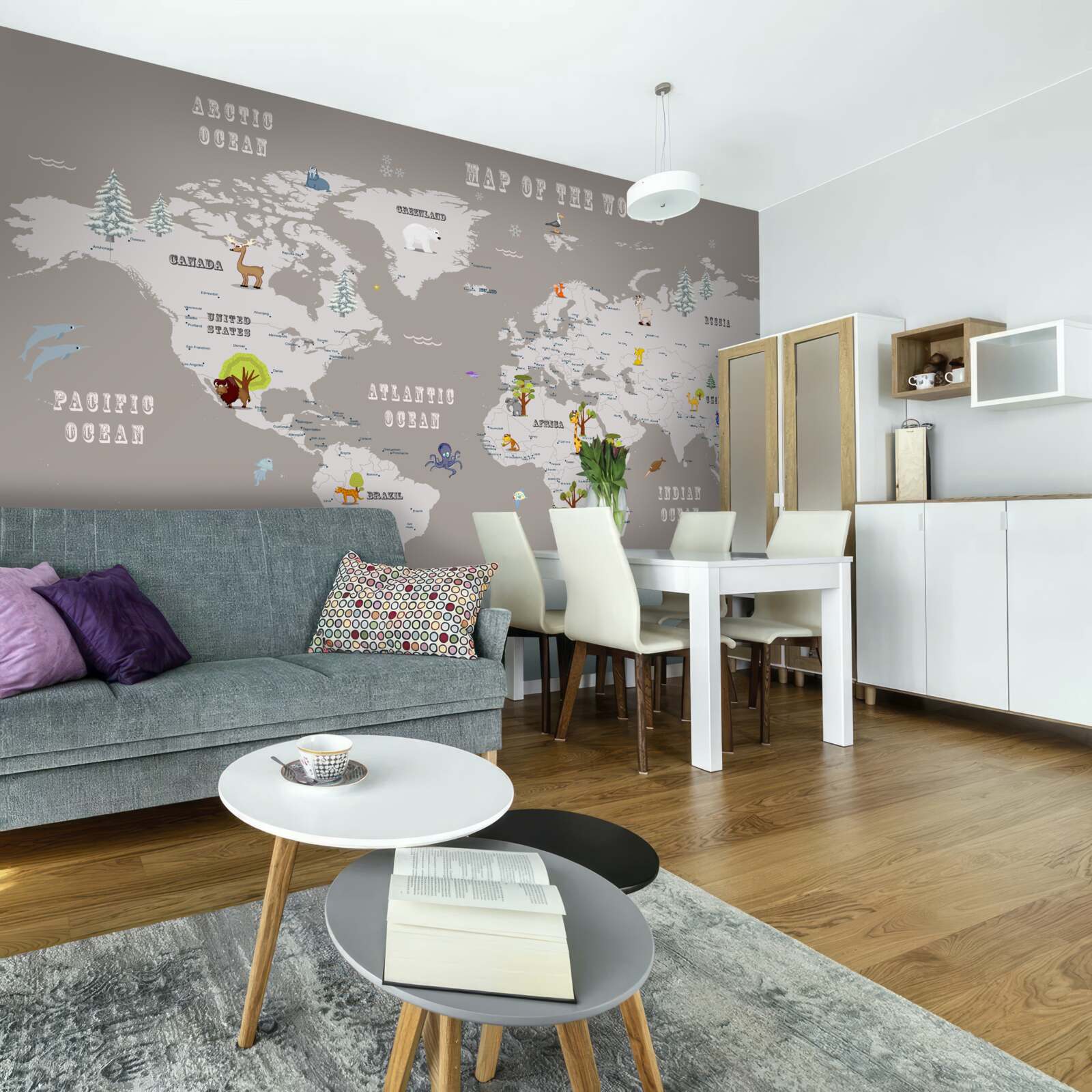 Fototapeta zwierzęta w atlasie geograficznym planety