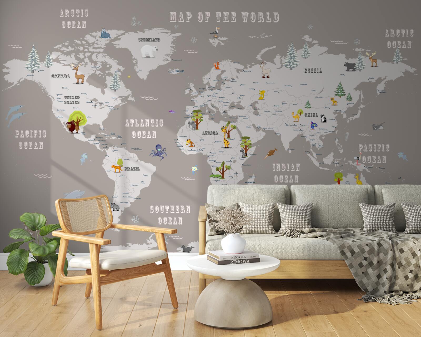 Fototapeta zwierzęta w atlasie geograficznym planety