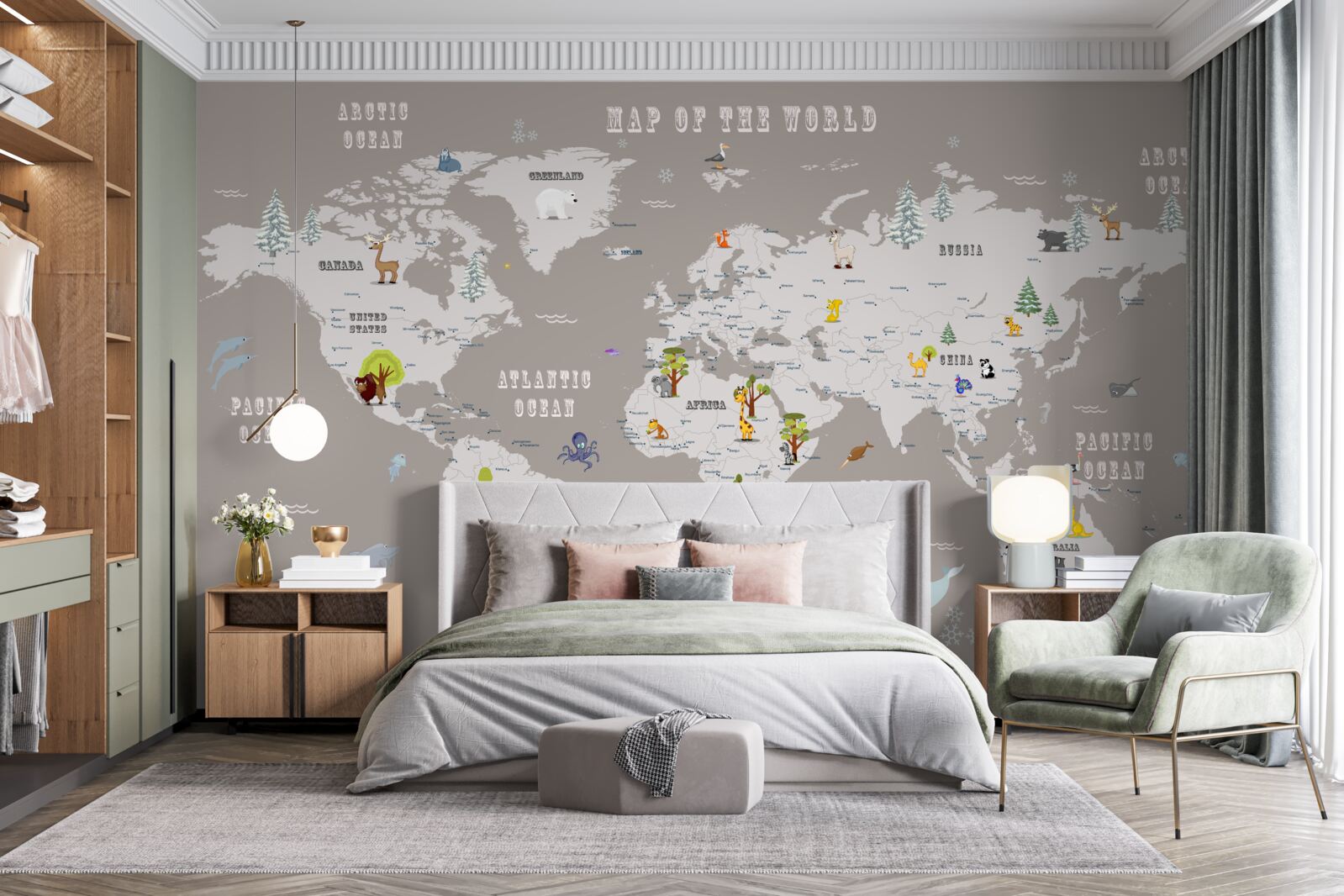 Fototapeta zwierzęta w atlasie geograficznym planety