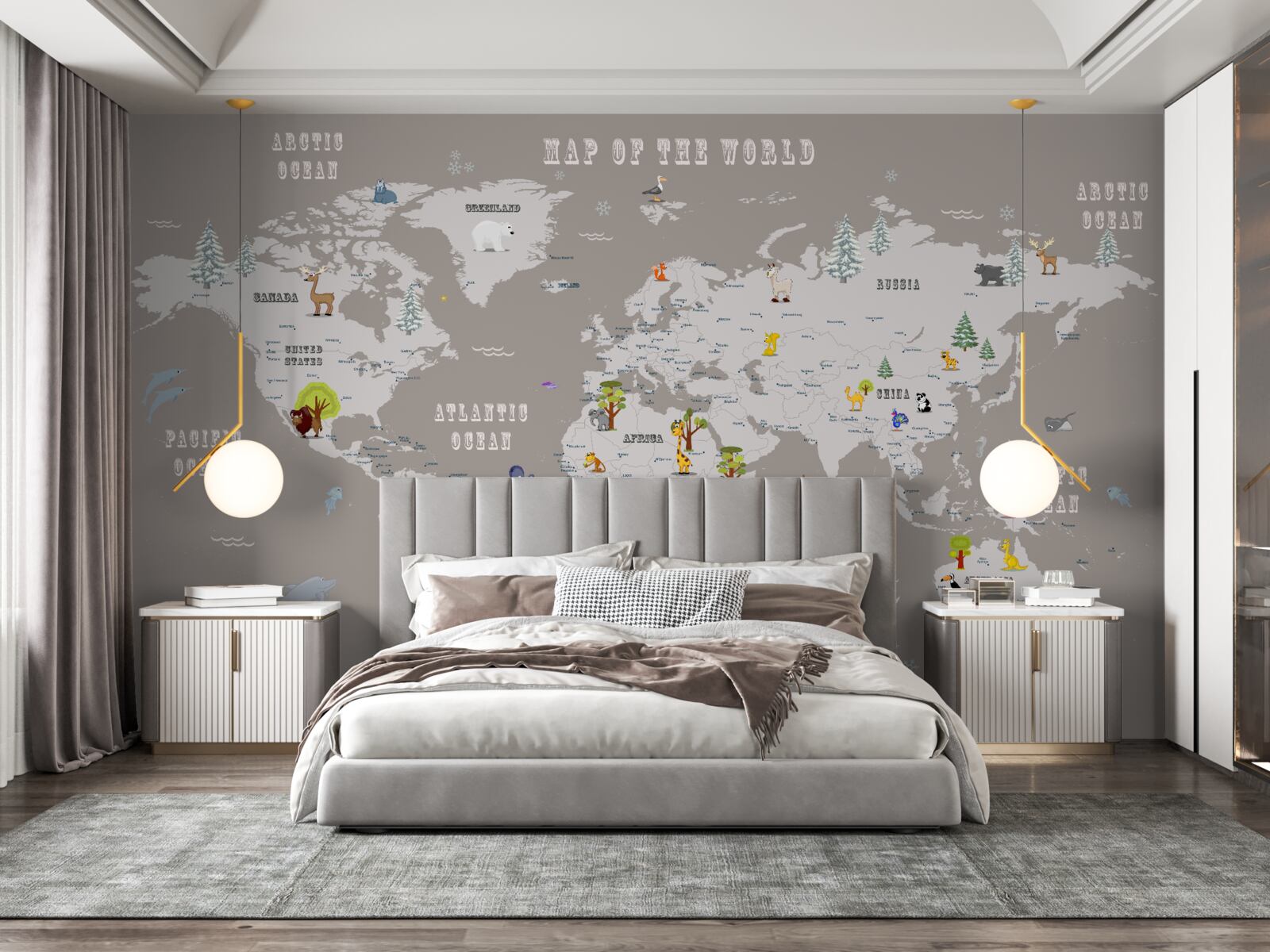 Fototapeta zwierzęta w atlasie geograficznym planety