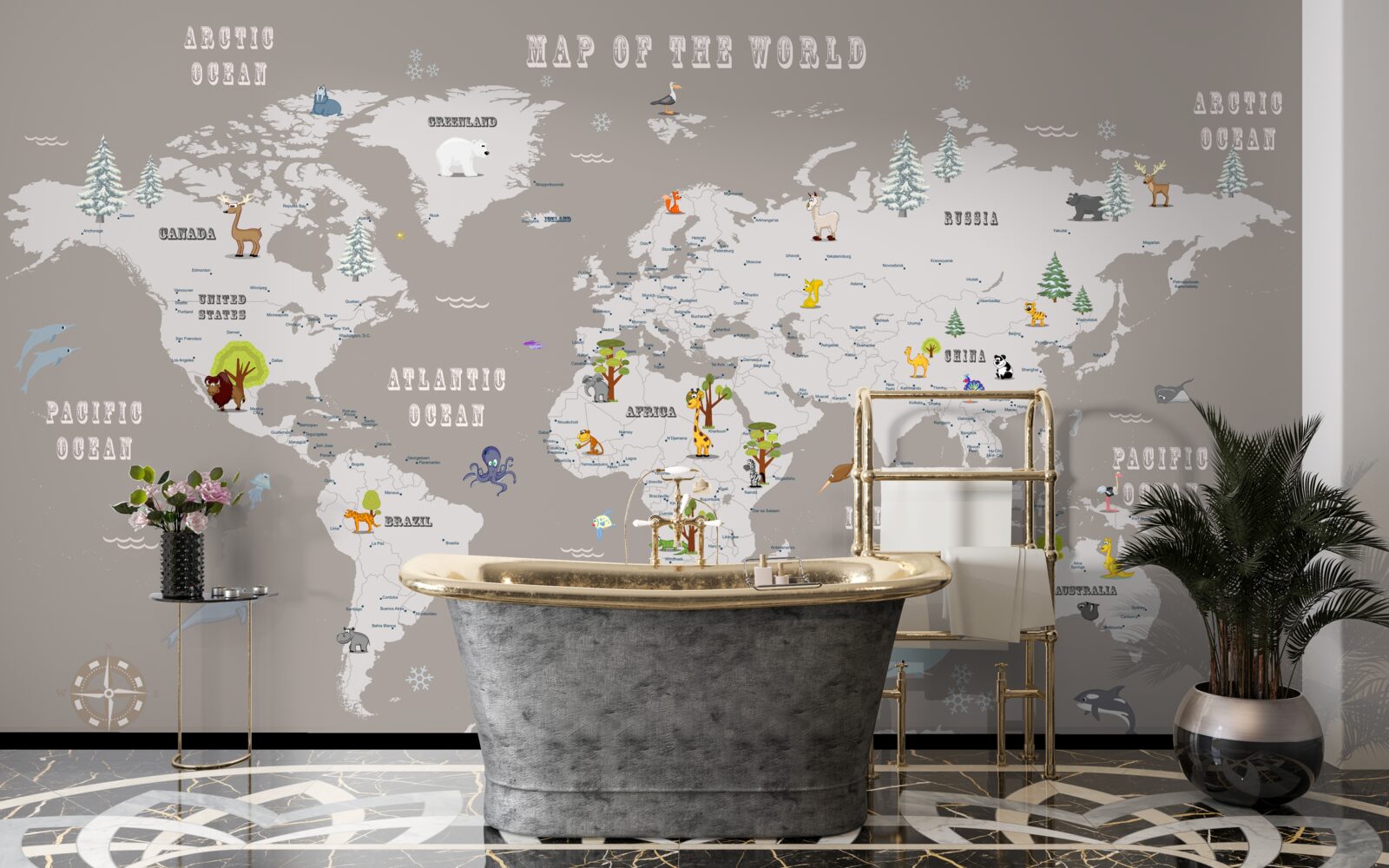 Fototapeta zwierzęta w atlasie geograficznym planety