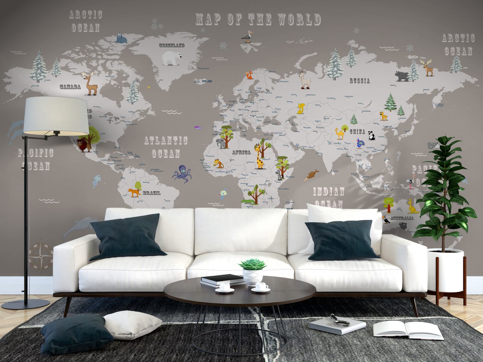 Fototapeta zwierzęta w atlasie geograficznym planety