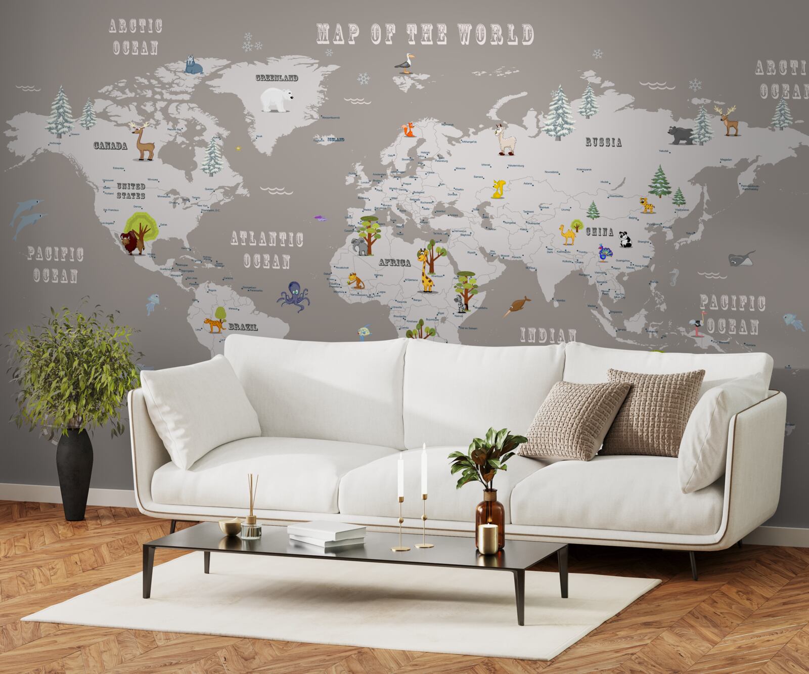 Fototapeta zwierzęta w atlasie geograficznym planety