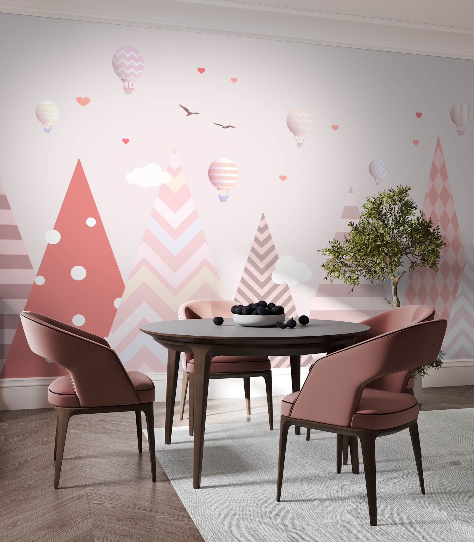 Fototapeta różowe góry ozdobione balonami