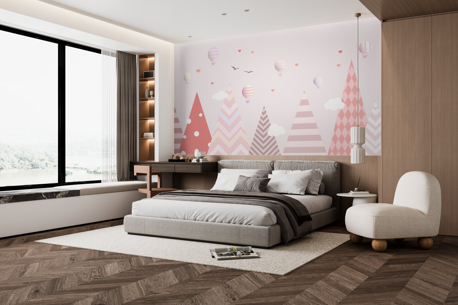 Fototapeta różowe góry ozdobione balonami