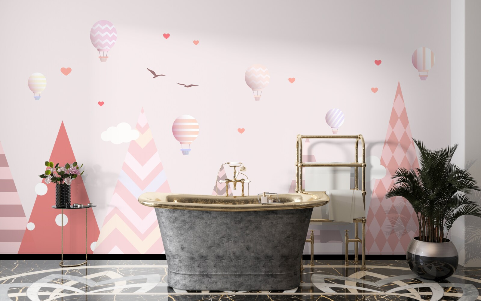 Fototapeta różowe góry ozdobione balonami