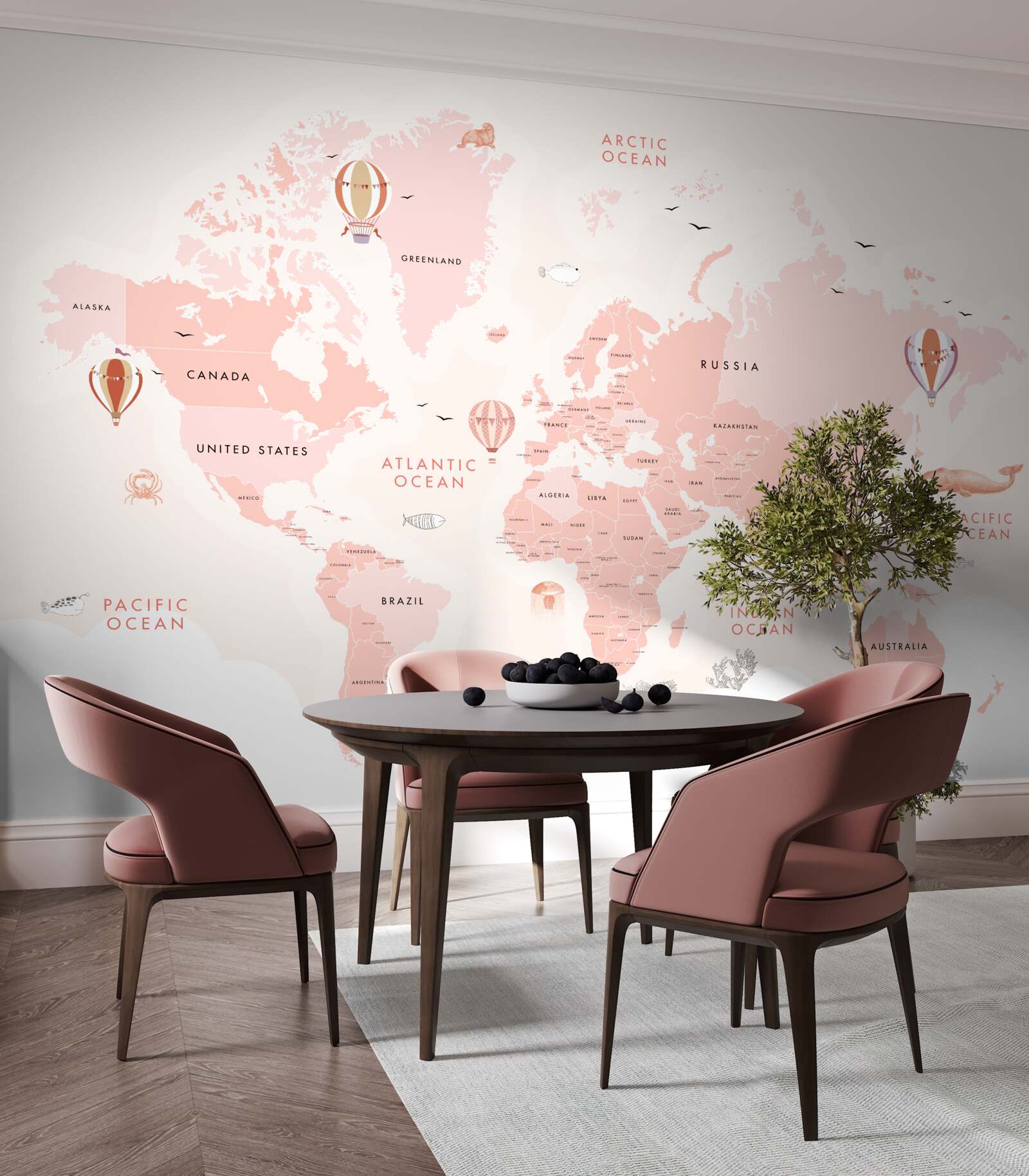 Fototapeta atlas planet przedstawiony w różowej palecie barw