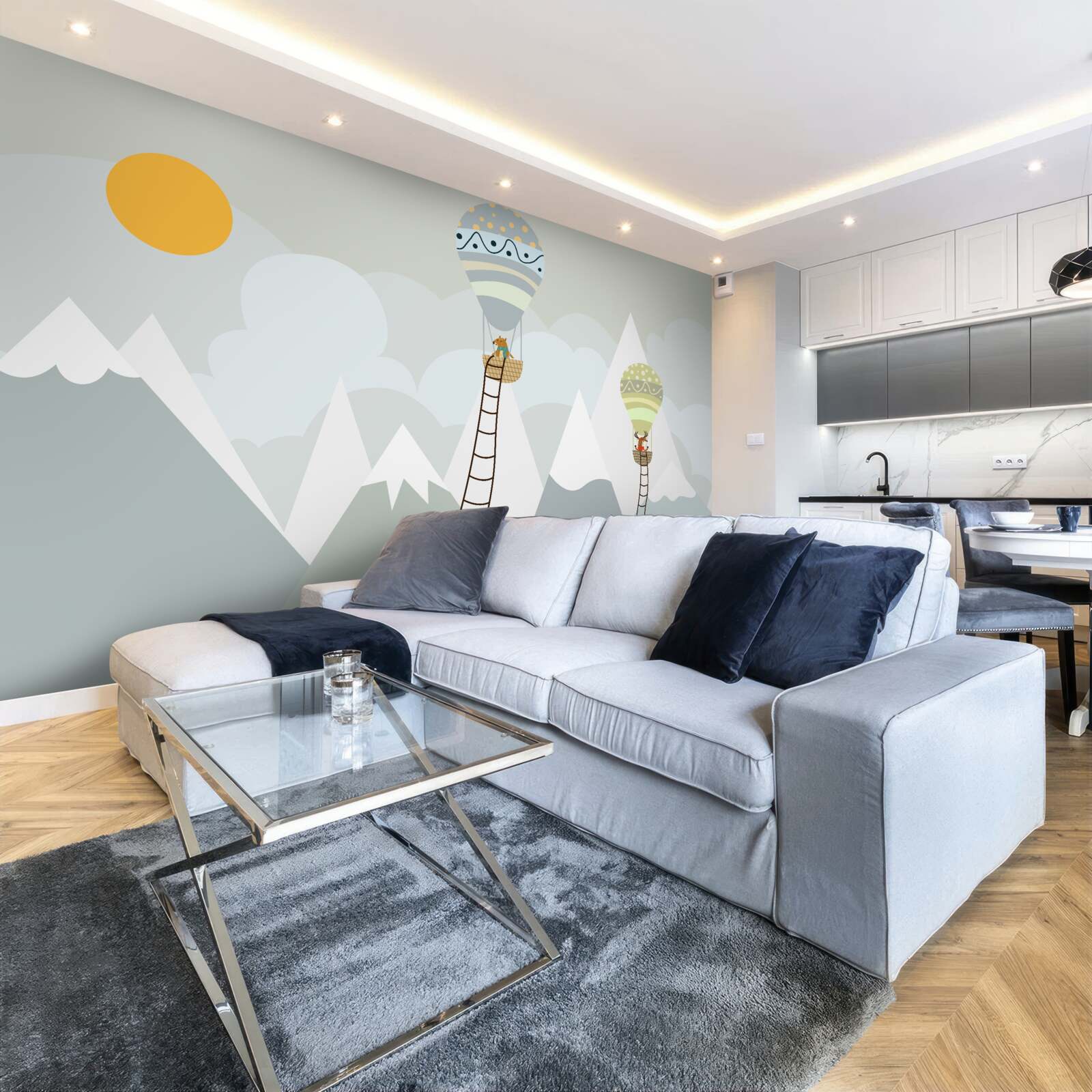 Fototapeta istoty biologiczne zapakowane w balony otoczone górami