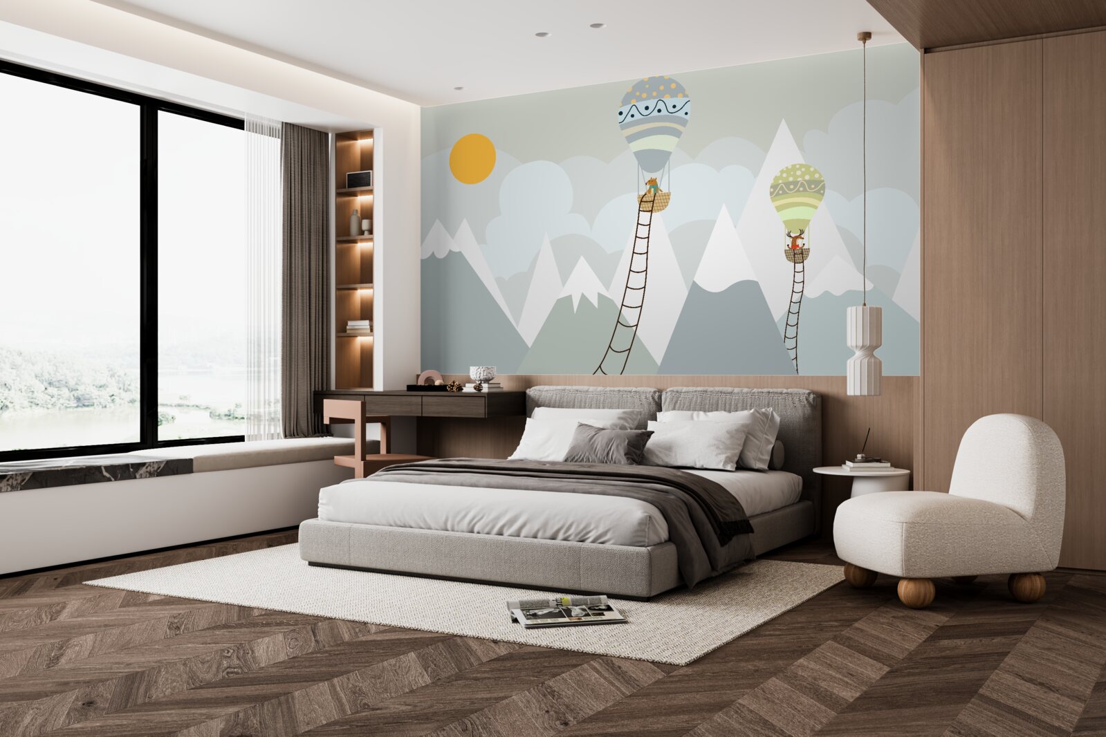 Fototapeta istoty biologiczne zapakowane w balony otoczone górami