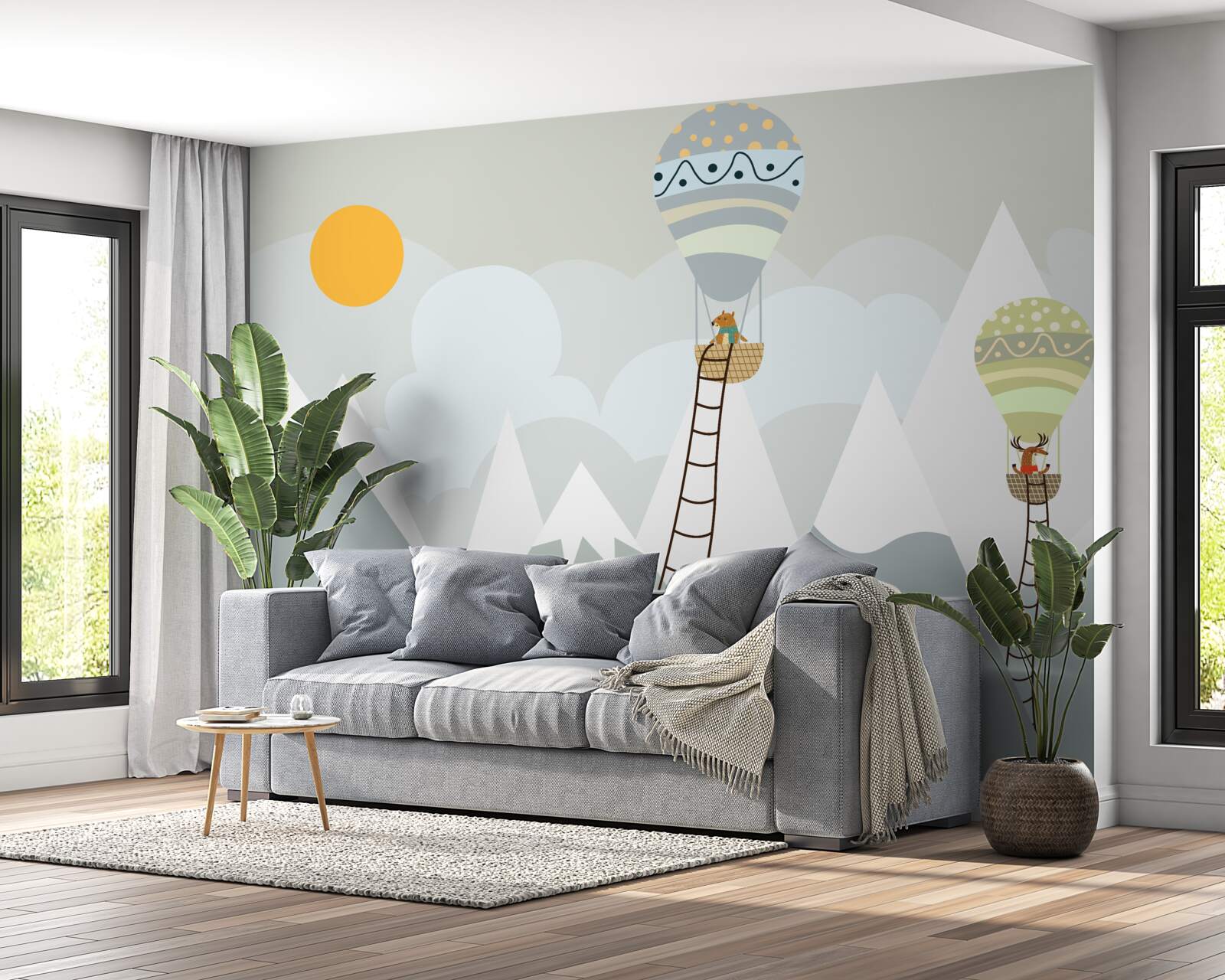 Fototapeta istoty biologiczne zapakowane w balony otoczone górami