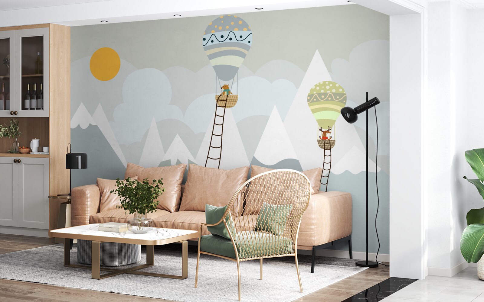 Fototapeta istoty biologiczne zapakowane w balony otoczone górami