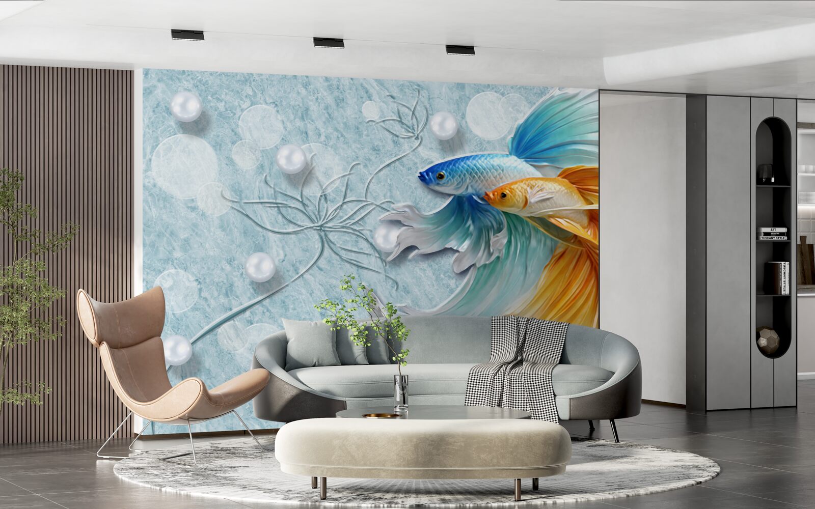 Fototapeta ryby z luksusowymi ogonami, owiane złotem i błękitem