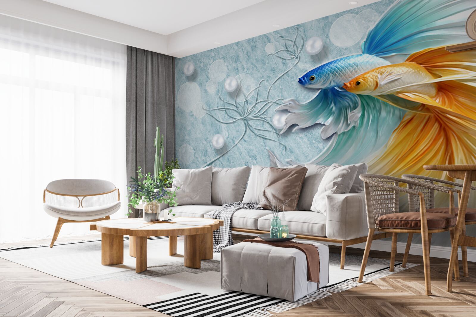 Fototapeta ryby z luksusowymi ogonami, owiane złotem i błękitem