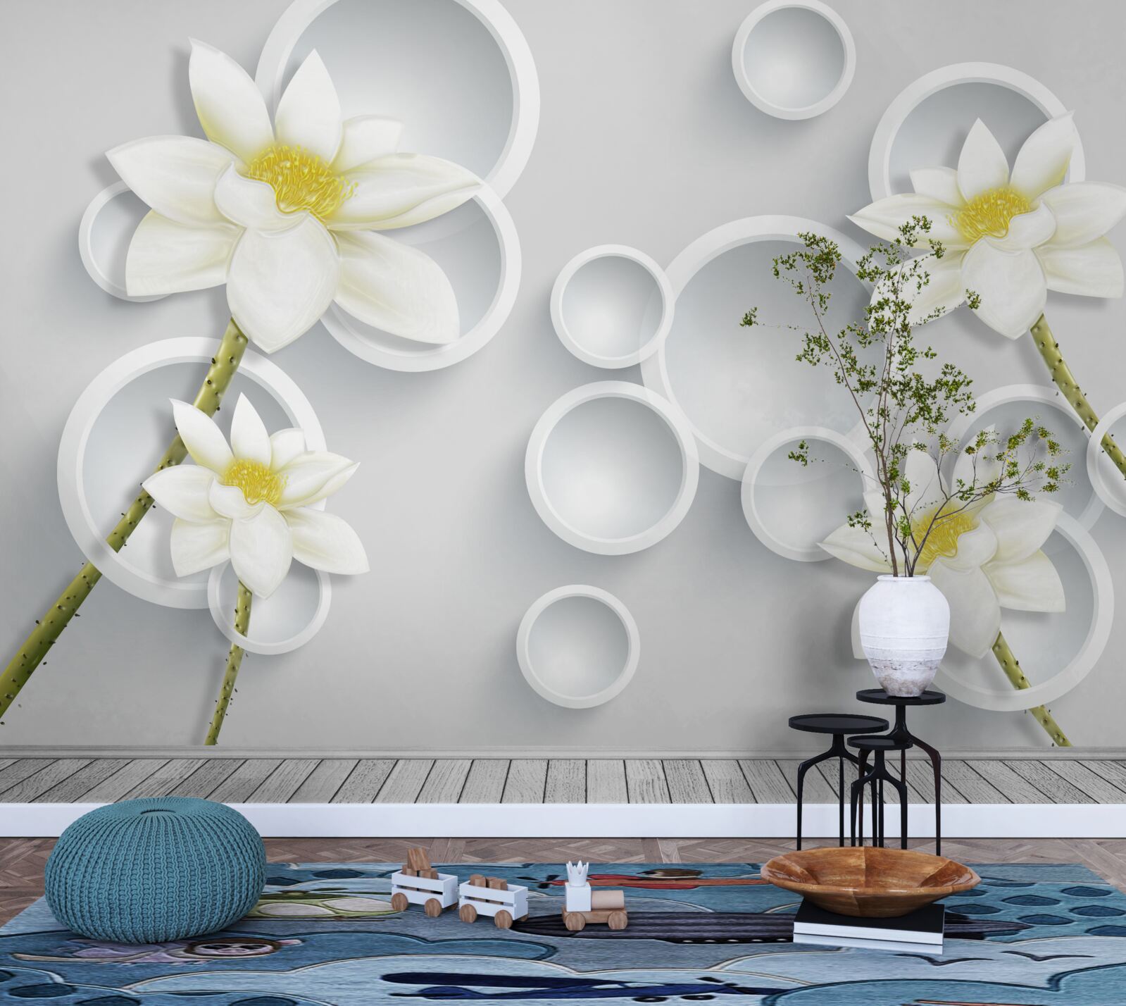 Fototapeta kwiaty są białe z żółtymi środkami