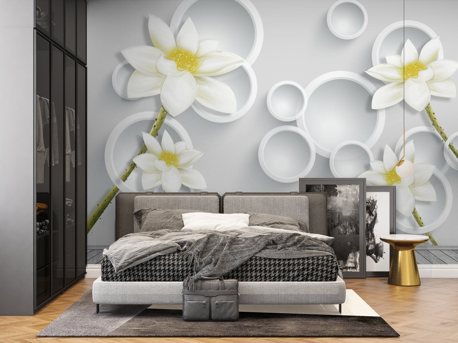 Fototapeta kwiaty są białe z żółtymi środkami