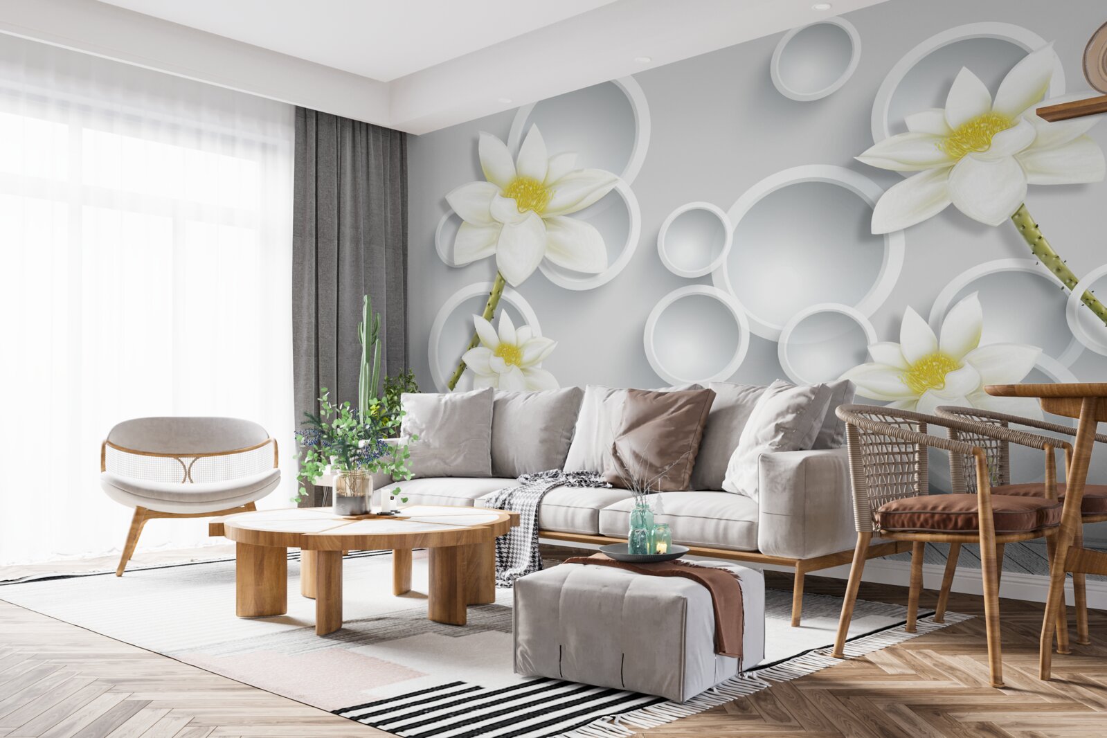 Fototapeta kwiaty są białe z żółtymi środkami