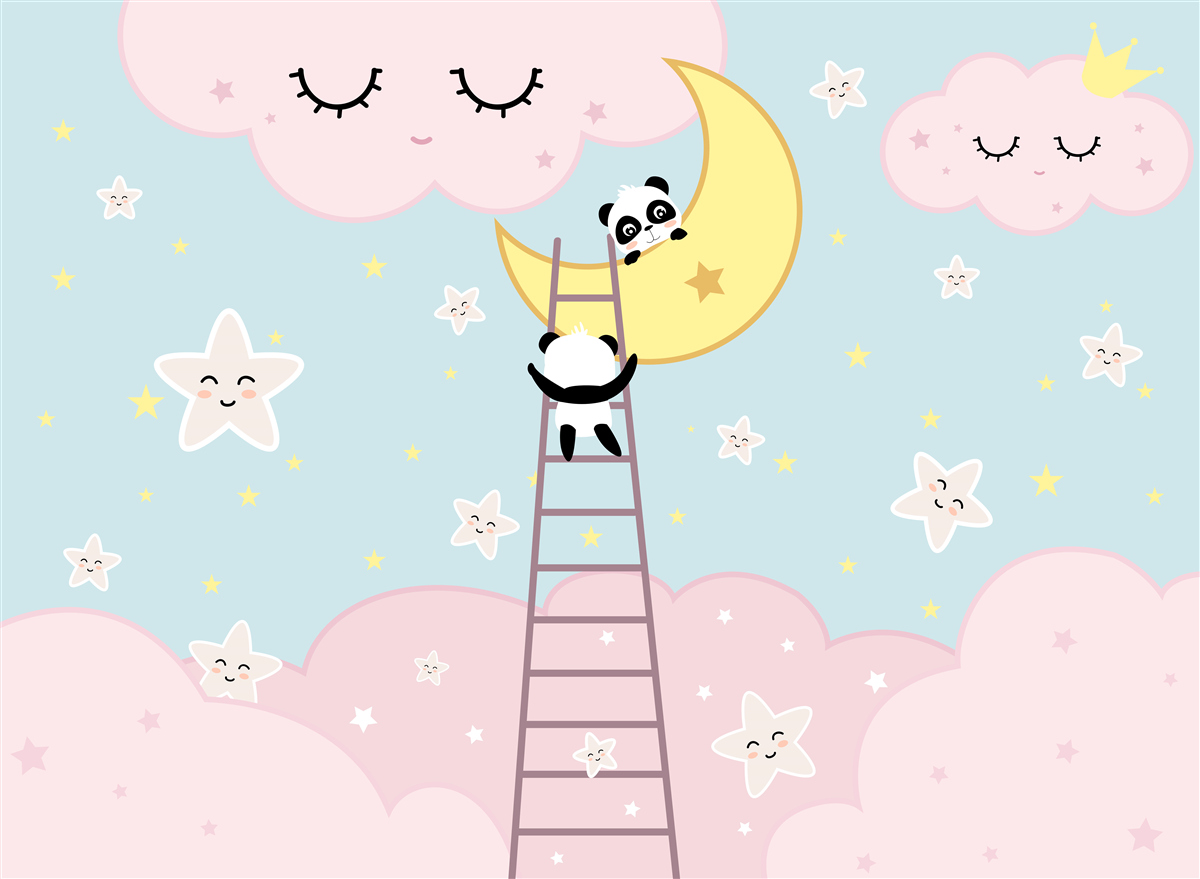 Fototapeta pandy wspinają się na księżyc po drabinie