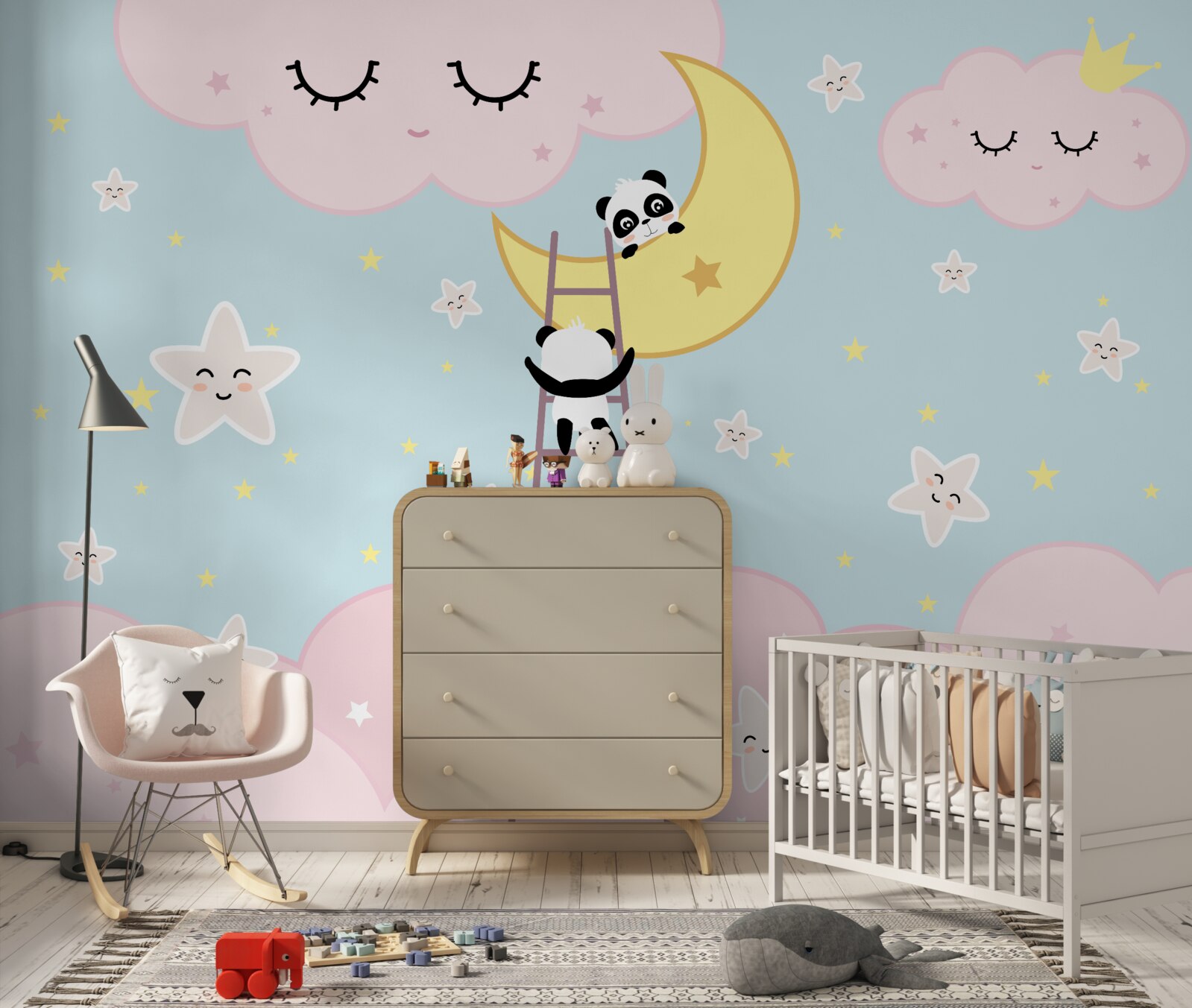 Fototapeta pandy wspinają się na księżyc po drabinie