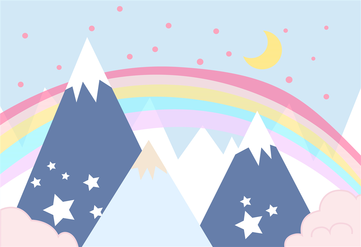 Fototapeta góry w niebieskim odcieniu w tle z tęczą