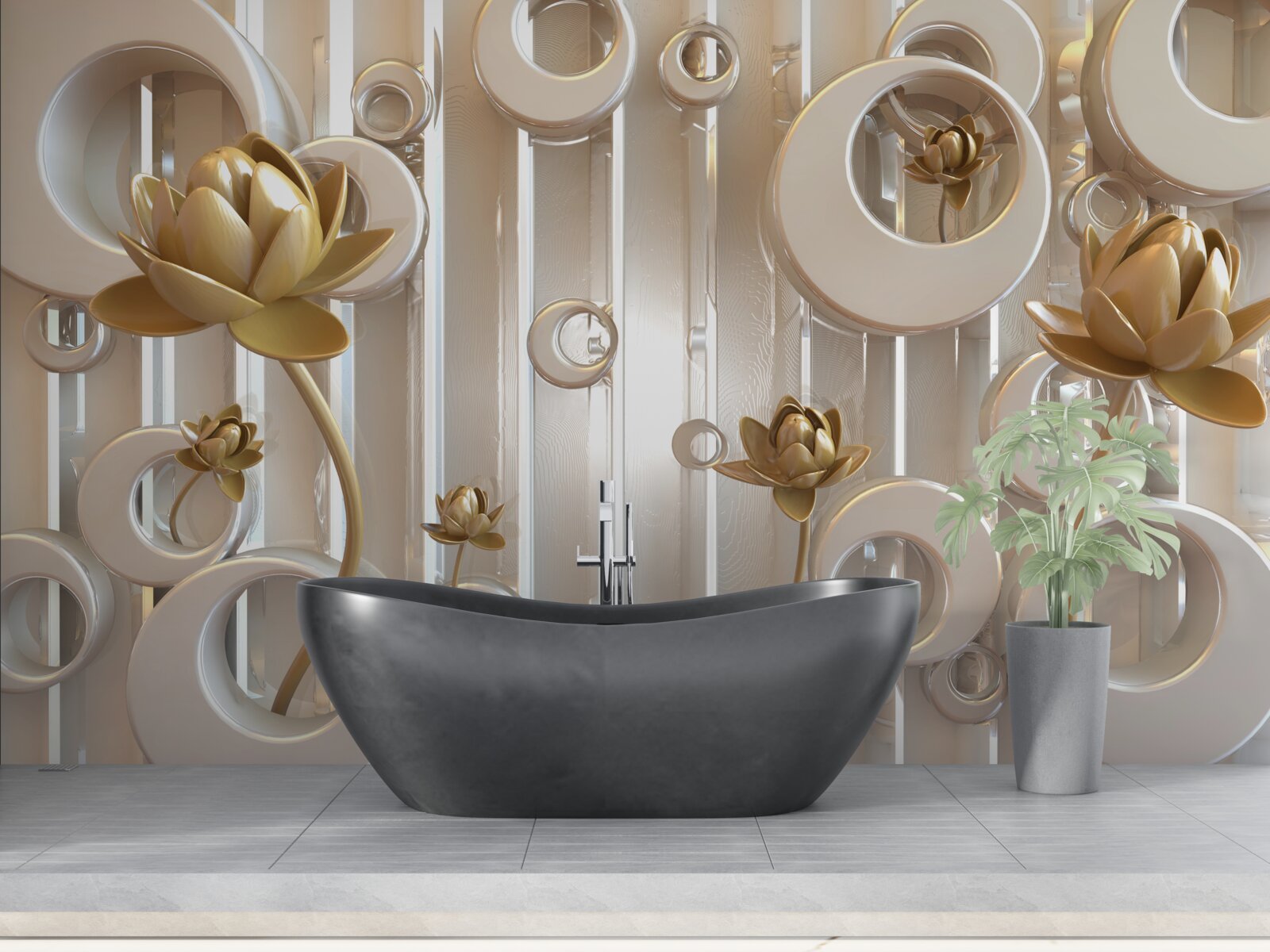 Fototapeta złote kwiaty i kule księżycowe