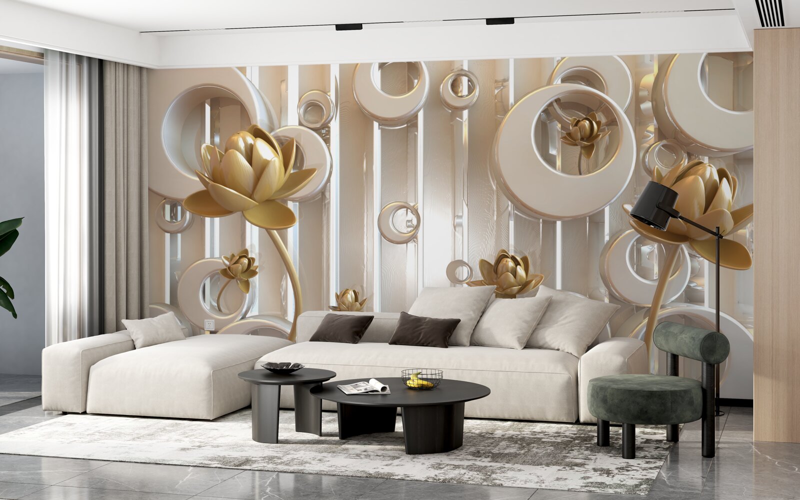 Fototapeta złote kwiaty i kule księżycowe