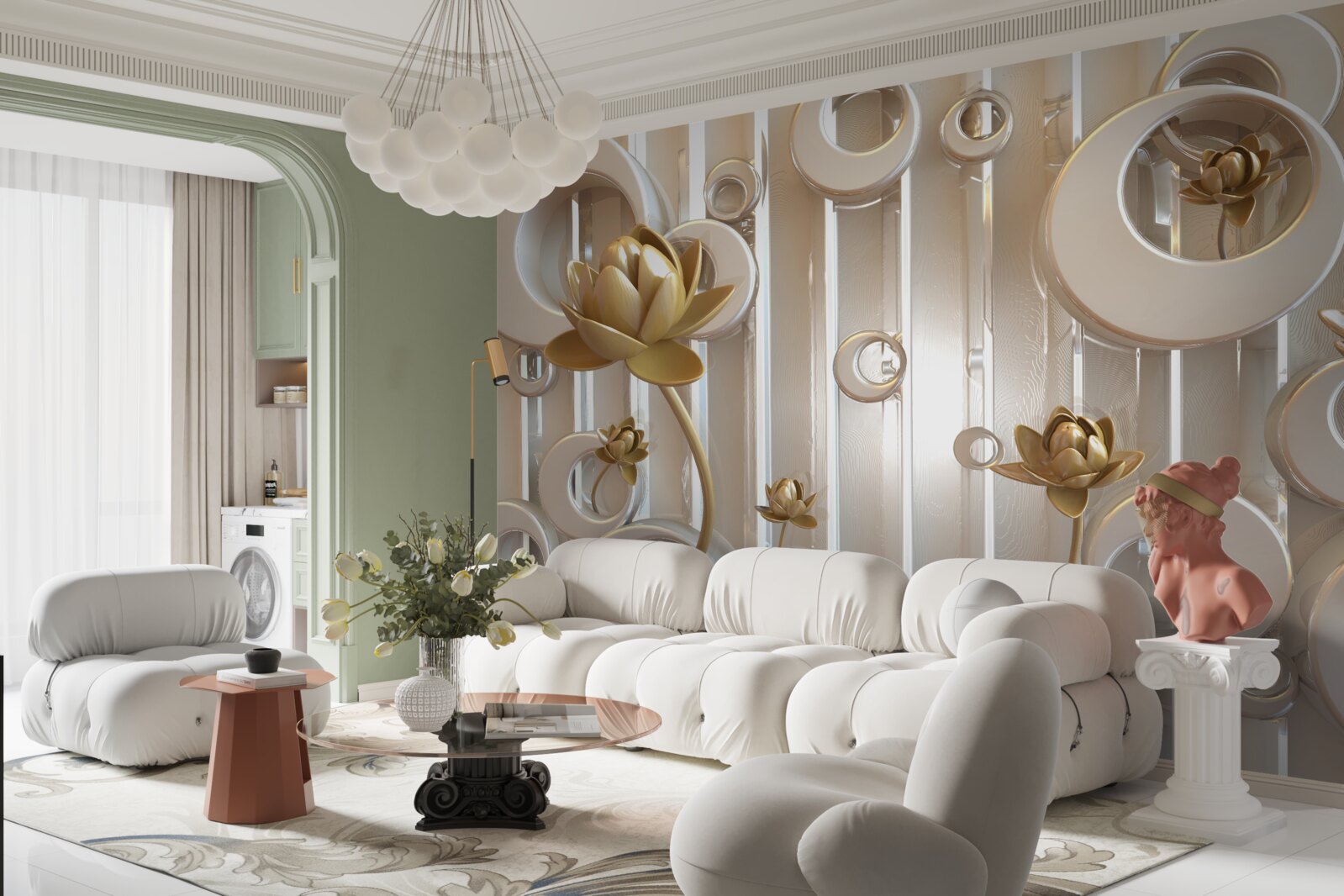 Fototapeta złote kwiaty i kule księżycowe