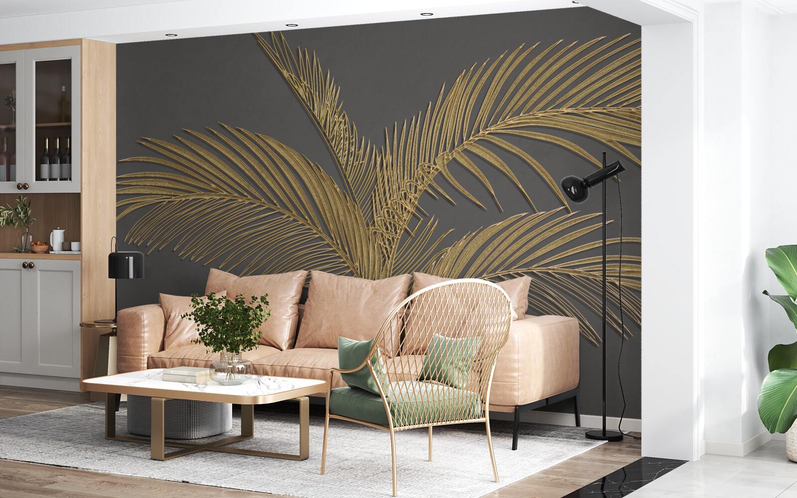 Fototapeta brązowe liście z piór na szarym tle