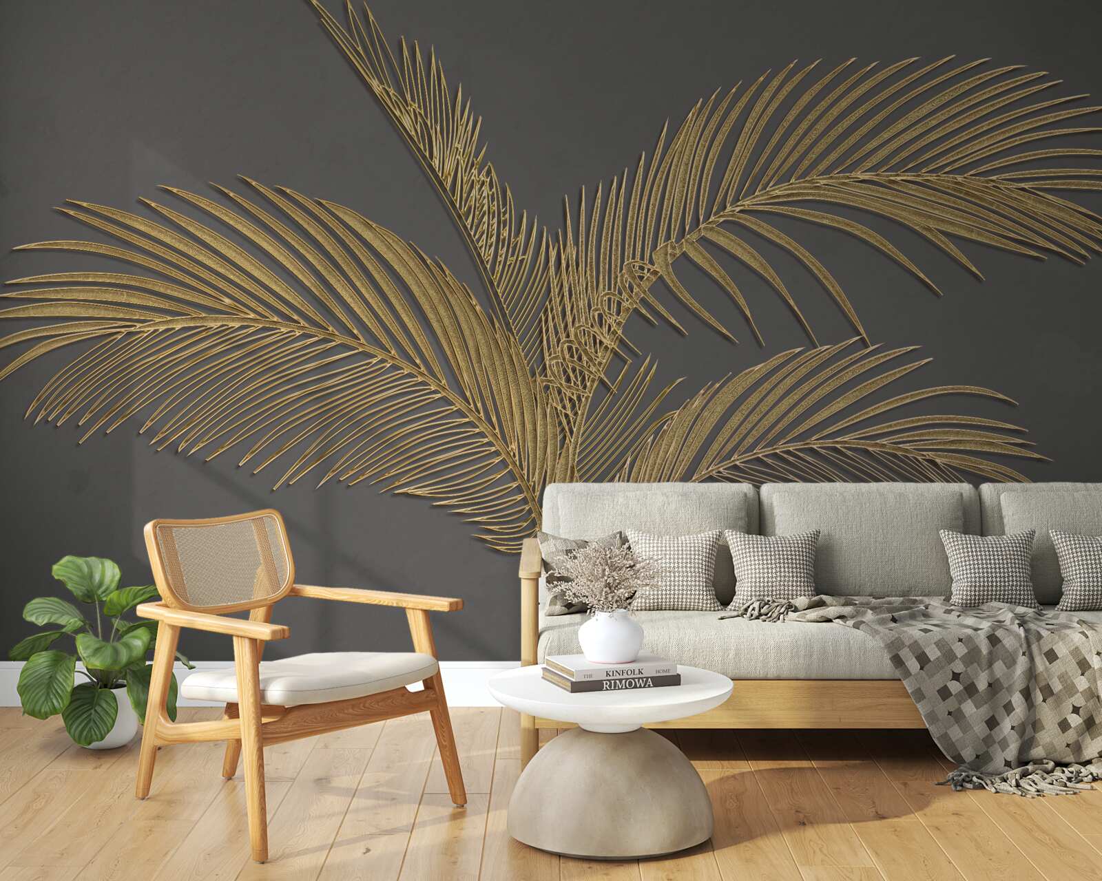 Fototapeta brązowe liście z piór na szarym tle