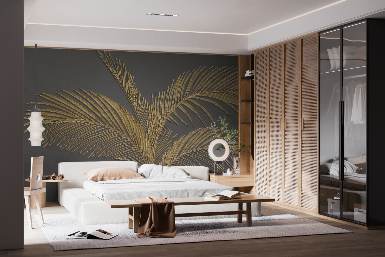 Fototapeta brązowe liście z piór na szarym tle