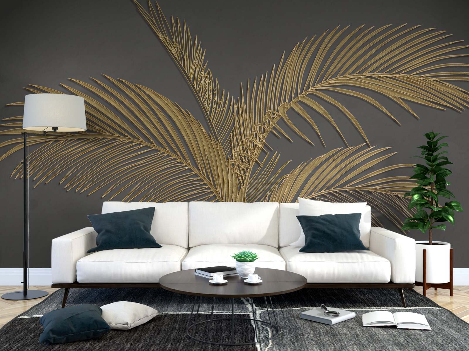 Fototapeta brązowe liście z piór na szarym tle