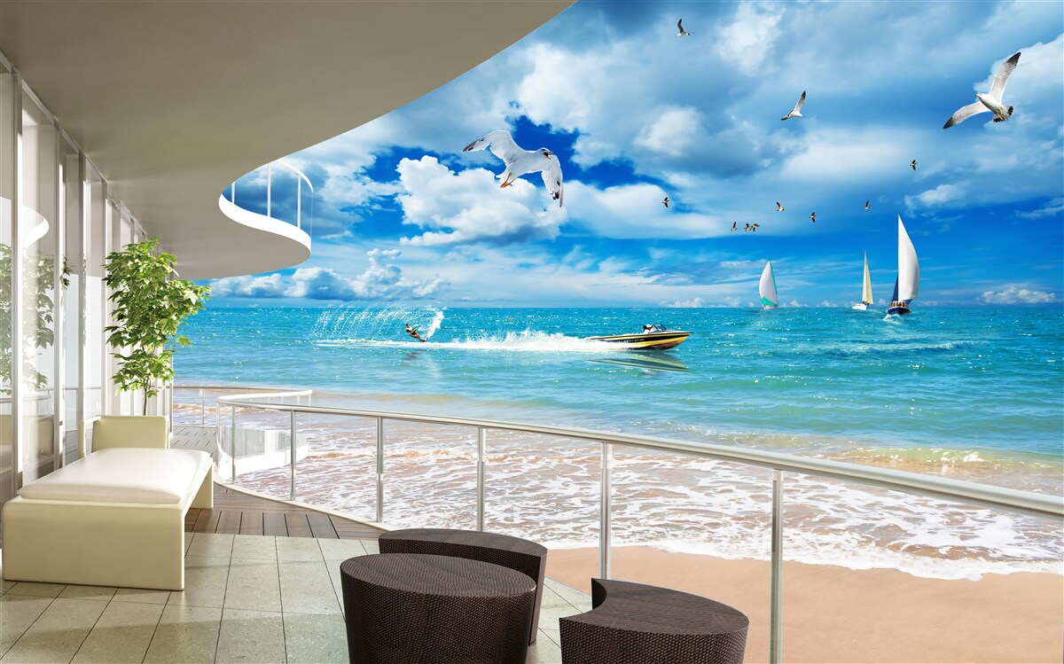 Fototapeta widok na morze i nowoczesna altana