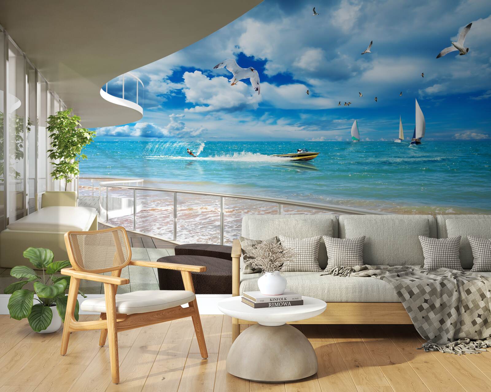 Fototapeta widok na morze i nowoczesna altana