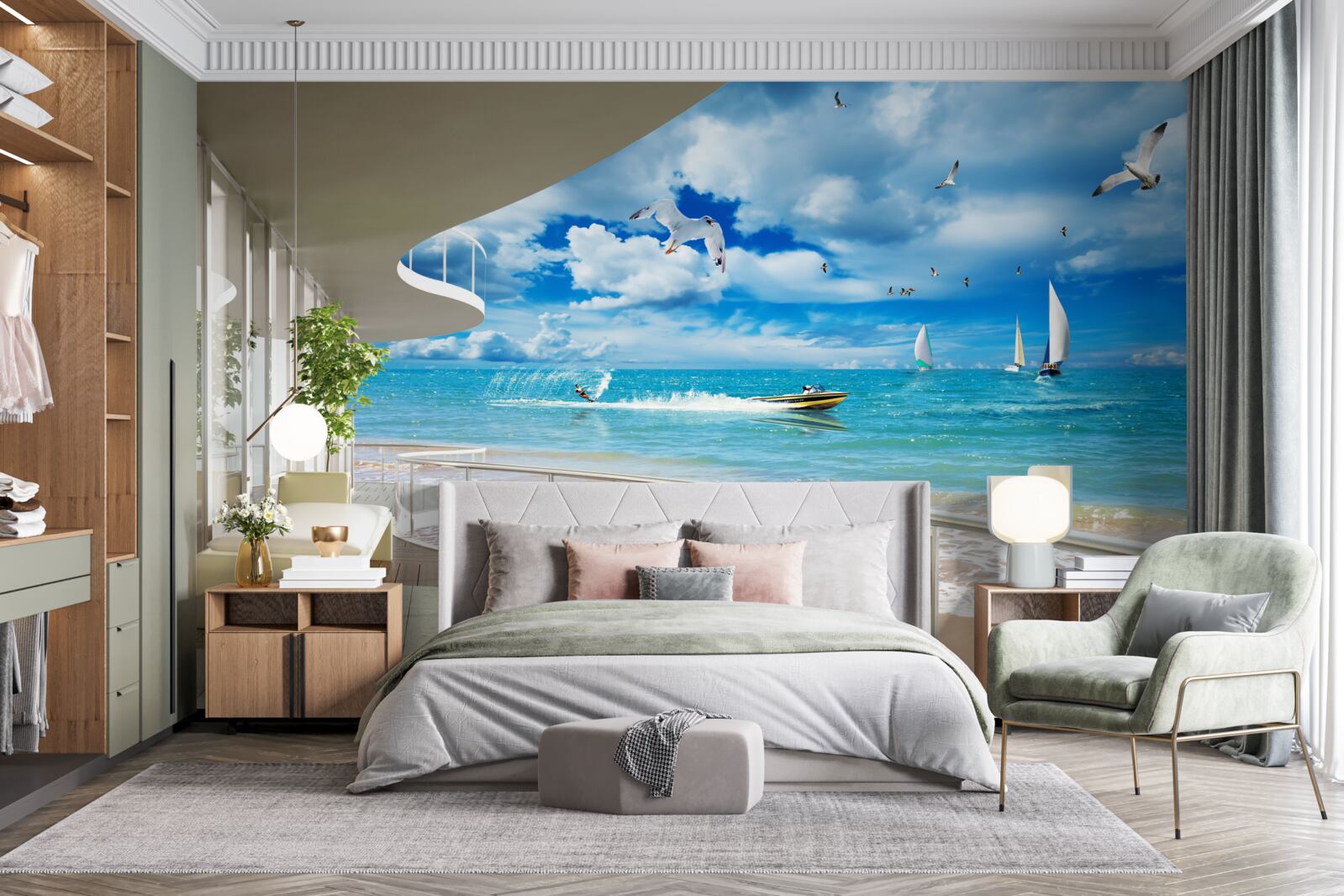 Fototapeta widok na morze i nowoczesna altana