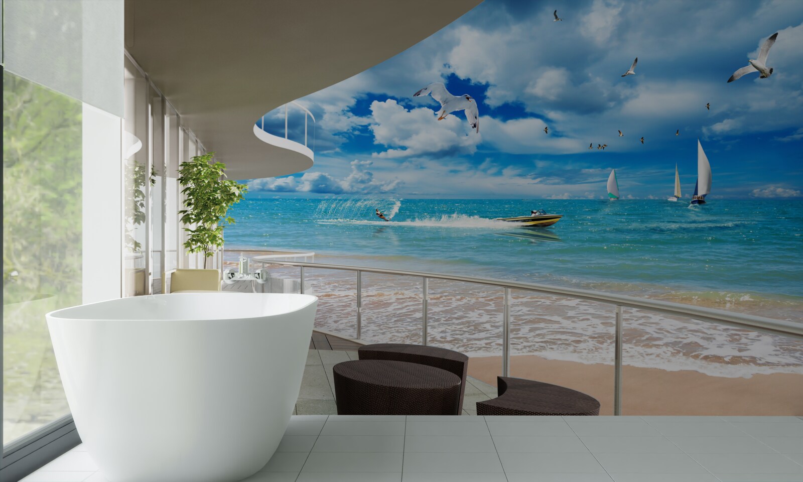 Fototapeta widok na morze i nowoczesna altana